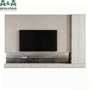 Meuble TV mural minimaliste SLS avec portes à battants, panneau arrière en grain <span class=keywords><strong>de</strong></span> bois et console multimédia flottante - Product Image 2