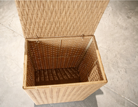 Panier à linge en rotin PE tissé à la main avec couvercle, panier de rangement carré en osier pour vêtements, boîte de rangement pour vêtements pour chambre à coucher et salle de bain