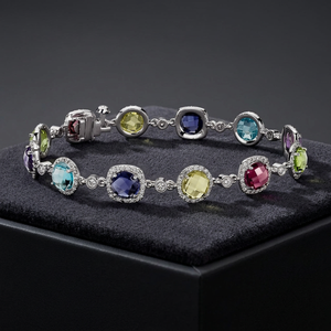 Bracelet tennis en argent sterling 925 fait main, multi-pierres précieuses, design unique, haute qualité, idéal pour mariage ou fête, cadeau très prisé - Product Image 3