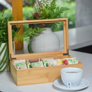 Wooden Flip Top Storage <b>Box</b> Multi Compartment Desktop <b>Tea</b> Bag Organizer Minimalist Rectangle Office Organizer - Product Image 1