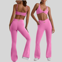 Ensemble de vêtements de sport sexy pour la salle de sport, soutien-gorge à nœud torsadé, pantalon évasé à poche en forme de V, tenue de jogging d'entraînement de fitness en plein air