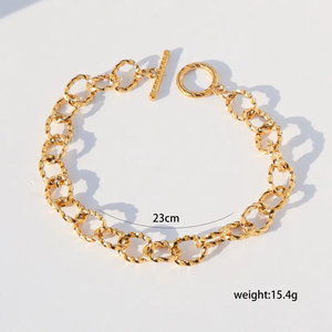 Conjunto de Cinco Pulseras de Moda con Diseño de Cadena Metálica, Chapado en Oro Real de 18K, Acero Inoxidable 304, Pulsera Informal para Uso Diario - Product Image 6