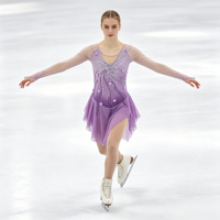 Robe de patinage artistique violette pour enfants et adultes, col en V, manches longues en maille, strass floraux, dos en V profond, pour compétition et spectacle de patinage sur glace