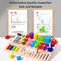 Jeu d'apprentissage précoce en bois 6-en-1 : Anneaux empilables cinq couleurs, correspondance des chiffres, tri des formes, labyrinthe de perles et tableau intelligent pour enfants