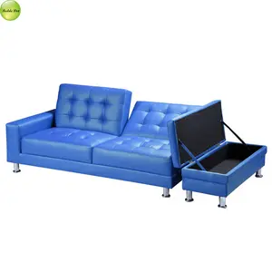 Großhandel leder sofa mit ottomane-Modernes Design Klappbares himmelblaues Loves eat Sofa Komm Bett Schnitts ofa Set mit Lagerung