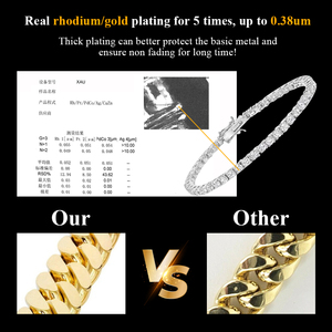 Мужская цепочка в стиле хип-хоп с муассанитами, кубинское плетение, серебро 925 пробы, розовое золото, огранка «груша» - Product Image 6