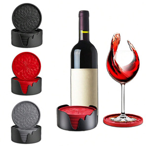 Posavasos <span class=keywords><strong>de</strong></span> Silicona, Juego <span class=keywords><strong>de</strong></span> 6 Piezas con Base, <span class=keywords><strong>para</strong></span> Vasos <span class=keywords><strong>de</strong></span> Bebidas y Vino, Diseño <span class=keywords><strong>de</strong></span> Rombo Antideslizante y Grueso, Bandeja Antiadherente - Product Image 1