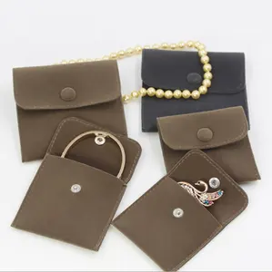 De gros brun enveloppe pochette-Pochette pliable en feutre pour bijoux, sacs d'emballage de bijoux, pochette enveloppe marron avec bouton de fermeture de velours,