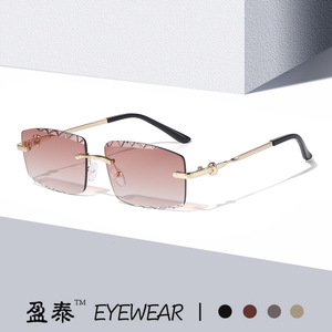 Yingtai Eyewear <b>Frameless</b> Square Sunglasses Metal <b>Frame</b> UV400 Protection Unisex Driving Wear - Product Image 1