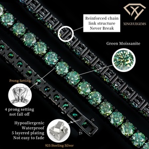 Bracelet tennis en moissanite vert vif plaqué or noir argent sterling 925 magasin d'usine vente en gros passe le test diamant VVS D - Product Image 2