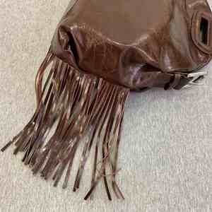 Women's Luxury Cowhide Leather Tassel <b>Adjustable</b> Strap Handbags Large Capacity Bohemian <b>Square</b> Handle Crossbody Shoulder Bag - Product Image 2