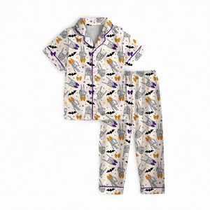 Pigiami Coordinati per Famiglia in Morbida Viscosa di Bambù, Set con Stampa Teschio di Halloween per Uomini, Donne e Bambini, con <span class=keywords><strong>Camicia</strong></span> Abbottonata - Product Image 3
