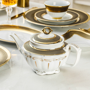 Bộ đồ ăn sứ cao cấp kiểu Âu sang trọng, chạm nổi vàng, bộ đồ ăn cao cấp, bộ đồ ăn xa xỉ, bộ đồ ăn tinh tế, đĩa, chén - Product Image 3