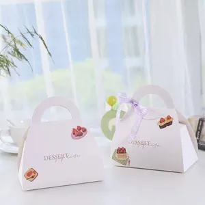 Embalaje pequeño con logotipo personalizado, caja de cartón plegable con asa para comida, de regalo con caja de pastel de mano