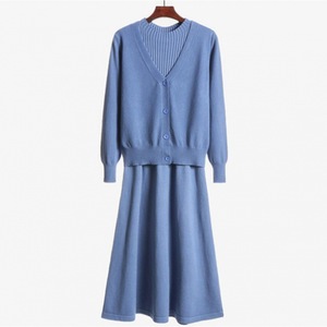 2024 Lente Nieuwe Aankomst Mode Slim Fit Lange Jurk En Lange Mouw V-Hals Oversized Losse Trui Jas Set - Product Image 4