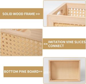 Cesta de Almacenamiento Multifuncional Rectangular Vintage de Mimbre Natural y Madera Hecha a Mano de Alta Calidad, Ecológica - Product Image 2