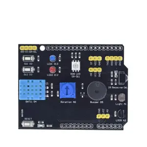 DHT11 LM35 Adaptor Papan Ekspansi Multifungsi Sensor Kelembapan Suhu untuk Arduino UNO R3 RGB LED IR Penerima Buzzer I2C