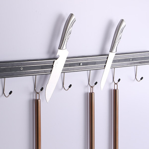 Support magnétique pour couteaux en acier inoxydable, trépied doré, fixation murale avec crochets pour rangement de cuisine - Product Image 1