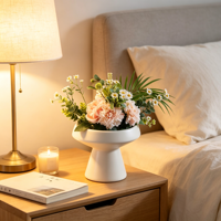 Vase à compote en céramique noir mat et blanc de style nordique, avec piétement, large ouverture, pour la décoration de table, les mariages et la maison