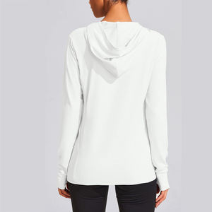 <b>Women</b> <b>Light</b> Blue Hooded Zip-Up Sun Protection <b>Jacket</b> Full Sleeve Anti-Uv Solid Color Regular Fit with Pockets - Product Image 3