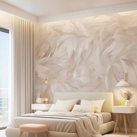 Tekstur Bulu Art Deco Beige Lembut, Mural Dinding yang Dapat Disesuaikan, Sentuhan Kuas Ringan, Dekorasi Dinding Rumah Modern untuk Kamar Tidur