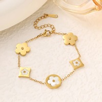 Conjunto de Collar y Pulsera Unisex de Acero Inoxidable con Trébol de Cinco Hojas y Flor de Fritilaria de Doble Cara en Oro de 18K