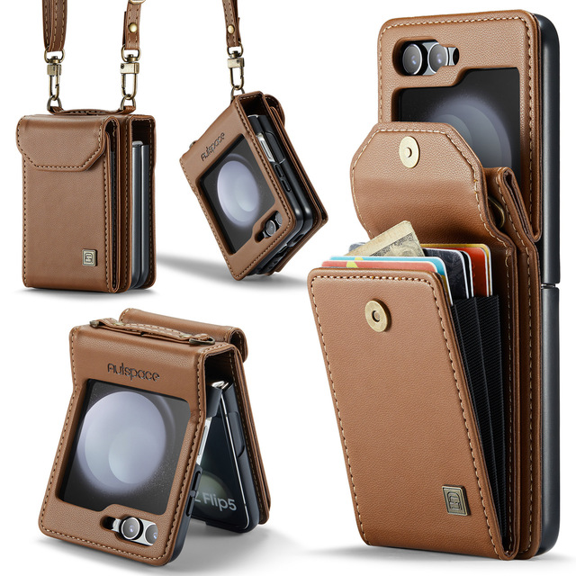 Luxury Body Cross Strap Pu Leather Phone case for Samsung Z Flip 6 Card Slot Wallet Leather Strap Phone case for Samsung Flip 6