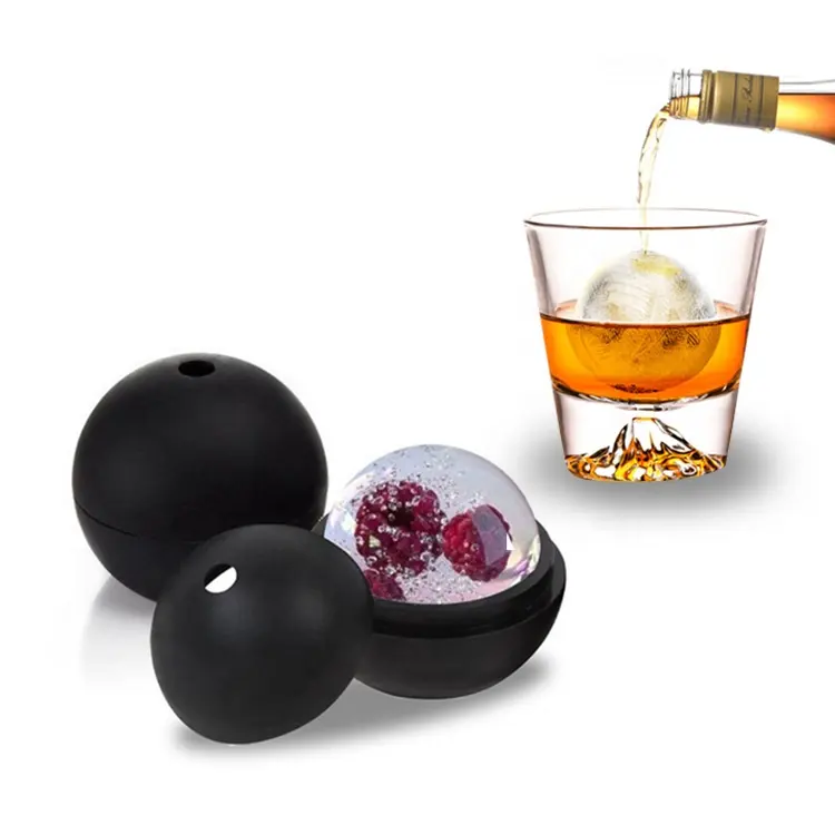 Silicone Sphere Ice Mold Flexible Whiskey Ice Ball Maker Round Silicone Ice Cube Tray With Lids