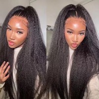 Peluca de Cabello Humano Virgen Brasileño con Frente de Encaje Yaki HD 13x4 al por Mayor, Peluca con Frente de Encaje sin Pegamento, Estilo Lacio Rizado para Mujeres Negras