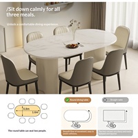 Ensemble table et chaises de salle à manger ovales en ardoise, style crème français, design minimaliste moderne pour petits appartements