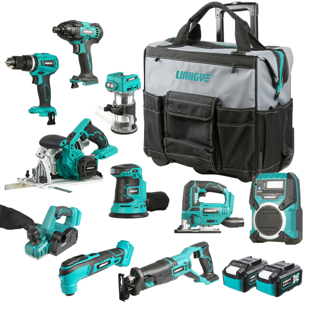 Ningbo Power Tool Factory 20V Lithium Woodworking Tool Portable All in One Cordless Carpenter Power Tools Set Combo