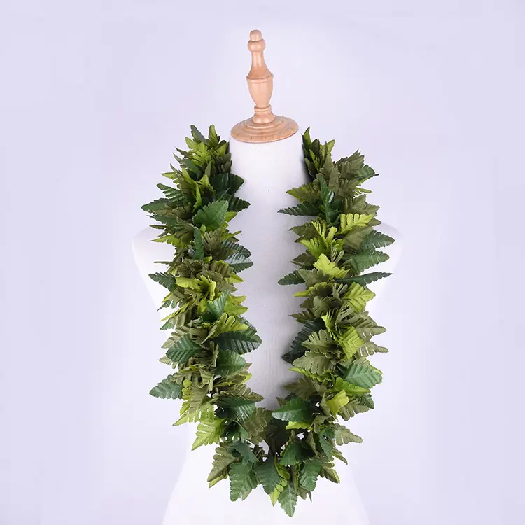 4 Colors High Quality Artificial Fern Leaves Hawaiian Leis Leaf Lei for Professional Hawaiian Store Wholesale