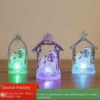 Veilleuse de crèche religieuse transparente en PC avec LED, alimentée par piles, décorations de Noël