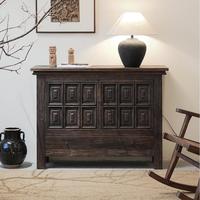 Buffet vintage Wabi Sabi en bois massif vieilli, meuble de rangement artisanal pour salon avec tiroirs
