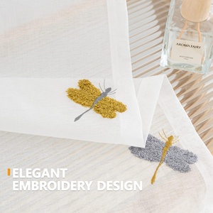 Bindi tenda bianca trasparente libellula ricamata finta tela di <span class=keywords><strong>lino</strong></span> tessuto Grommet Semi Voile <span class=keywords><strong>tende</strong></span> per finestra - Product Image 4