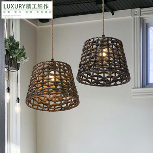 Rustic Woven Pendant Light E27 Round Chocolate Color For Bedroom Coffee Shop Dining Room <b>Decorative</b> <b>Lighting</b> - Product Image 1
