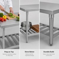 Plan de travail en acier inoxydable de qualité industrielle, table de travail de cuisine avec structure robuste pour la restauration, le service alimentaire