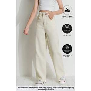 Modern Eco-Friendly Plating Funky Fashion <b>Women</b> Wide Leg Cream <b>Jeans</b> High Rise Loose Fit Street Style Size 26-40 OSCA - Product Image 2