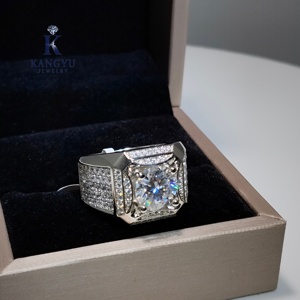 925 스털링 실버 모이사나이트 링 1ct/3ct 큰 스톤 스테이트먼트 링 남성용 힙합 스타일 - Product Image 3