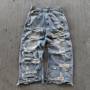 Jeans en denim pour hommes, vente en gros, personnalisés, effet usé, taille haute, qualité supérieure, coupe oversize à jambe large - Product Image 2