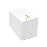 Serviettes de table blanches pour mariage et cocktail, style sac, avec monogramme 'J' en feuille d'or, 3 plis, 50 unités, 4x8 pouces, fabrication directe usine OEM/ODM