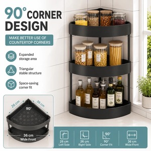 3-Tier Corner Kitchen <b>Spice</b> Rack Plastic Triangle Countertop Storage Shelf for Condiments Bottles Pantry Organizer - Product Image 4