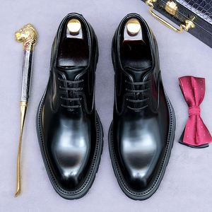 Chaussures habillées pour hommes faites à la main, semelle épaisse de 4 cm, chaussures de ville formelles antidérapantes, confortables, de luxe, de haute qualité, chaussures Oxford à lacets pour hommes - Product Image 2