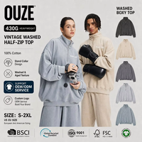 Sweat à capuche zippé pour homme 430 g/m² épais délavé style streetwear américain col montant avec logo personnalisé Kit de survêtement pull