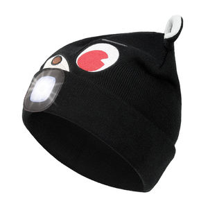 Bonnet en tricot noir avec lumière pour la course de nuit et le camping avec logo personnalisé Bonnet en forme d'oreille d'ours LED pour l'usine - Product Image 3