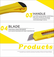 Couteau utilitaire en plastique durable en stock, lame en acier au carbone de 18 mm, rétractable, OEM, pour l'école, le bureau, les étudiants, le bricolage, la papeterie