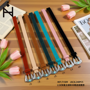 Cintura in velluto turchese retrò da 2,5 cm per donna, cintura vintage con fibbia in lega alla moda. - Product Image 3