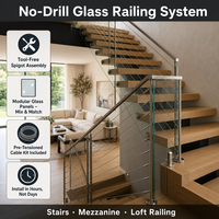 Rampe en verre sans cadre avec remplissage en câble d'acier inoxydable pour escaliers, balcon, piscine