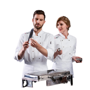 เสื้อเชฟปักลายที่ไหล่ ขายดี ผ้าแคนวาสผสมโพลีเอสเตอร์ แบบยูนิเซ็กซ์ พิมพ์ลายด้วยความร้อน แขนสั้น ใช้ในร้านอาหาร บาร์ ชุดยูนิฟอร์มเชฟ - Product Image 2