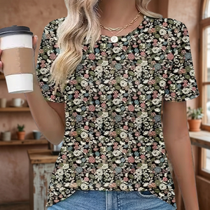 Blusas Casuales de Manga Corta con Cuello Redondo para Mujer, Plisadas, de Primavera, 100% Algodón, Transpirables, Estilo Hip Hop, Tejidas - Product Image 3